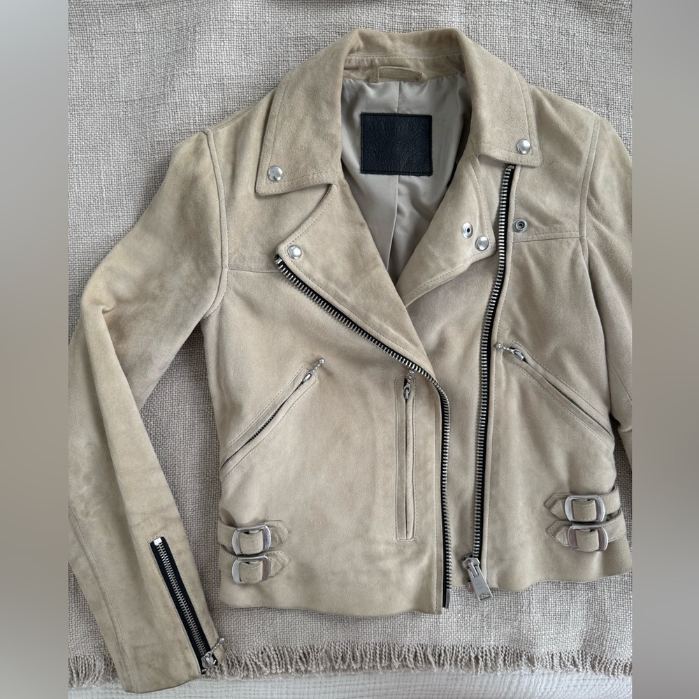 AllSaints Belted Suede Biker Jacket